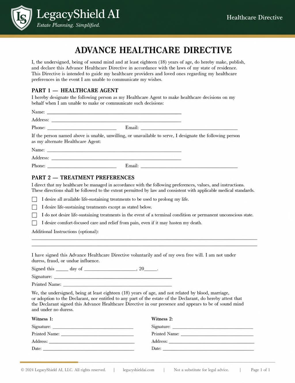 Personal Directive Examples LegacyShield AI | Estate Planning Software